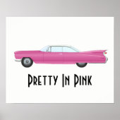 ピンクカスタムかわいらしレトロヴィンテージピンクカー ポスター (正面)