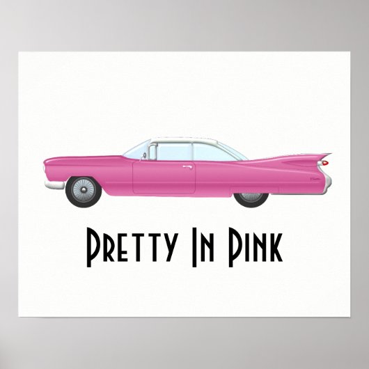 ピンクカスタムかわいらしレトロヴィンテージピンクカー ポスター (正面)
