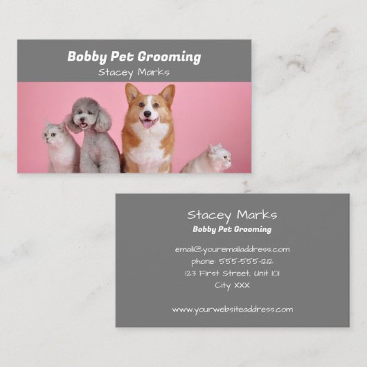 ピンクカスタムとグレーの写真 名刺 (正面/裏面)