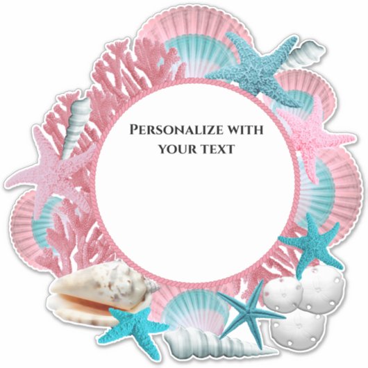 ピンクカスタムとブルーの熱帯テーマデザイン シール (正面)