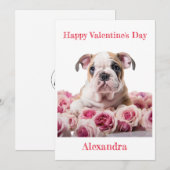 ピンクカスタムのバラとブルドッグパピバレンタイン シーズンカード (正面/裏面)