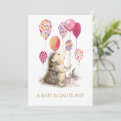 ピンクカスタムのバルーンベビーシャワー付きハリネズミ 招待状 (スタンド正面)