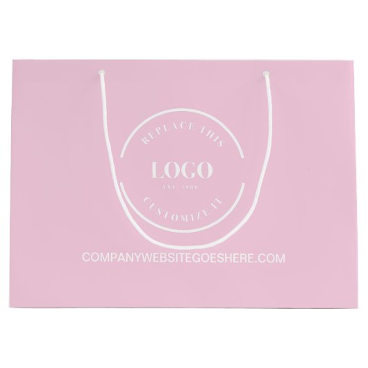 ピンクカスタムのビジネス会社のウェブサイト白のロゴ ラージペーパーバッグ (正面)