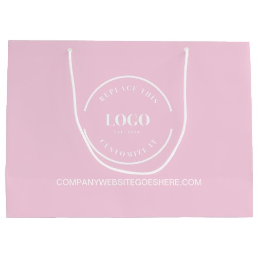ピンクカスタムのビジネス会社のウェブサイト白のロゴ ラージペーパーバッグ (裏面)