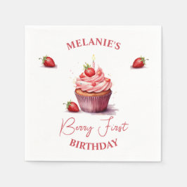 ピンクカスタムのベリーファースト誕生日カップケーキ スタンダードカクテルナプキン