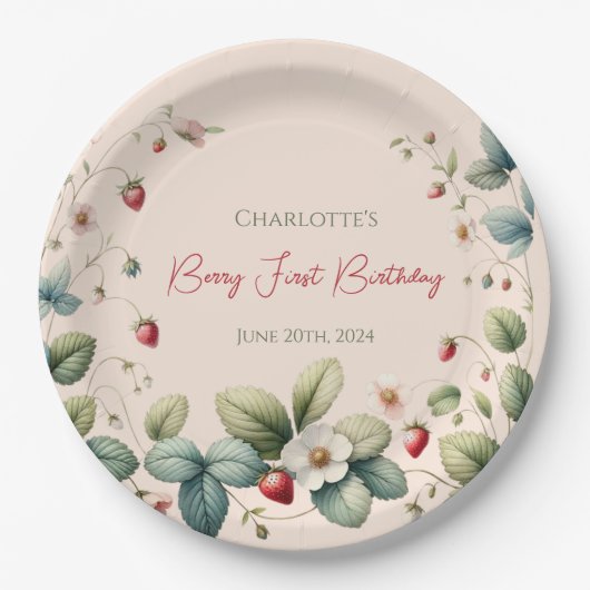 ピンクカスタムのベリーファースト誕生日 ペーパープレート (正面)