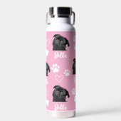 ピンクカスタムのラブポープリントドッグラバーペットフォト ウォーターボトル (正面)