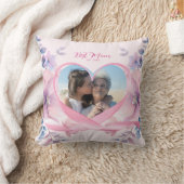 ピンクカスタムのリボンで母の日の贈り物ハート クッション (ブランケット)