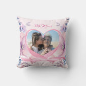 ピンクカスタムのリボンで母の日の贈り物ハート クッション (正面)