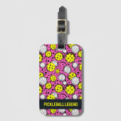 ピンクカスタムの文字黄色のピックボール ラゲッジタグ (正面縦)