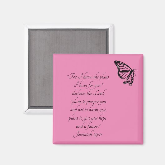 ピンクカスタムの聖書聖句バタフライ・エレミヤ29:11 マグネット (正面/裏面)