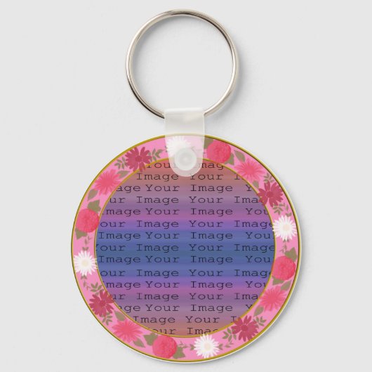 ピンクカスタムの花結婚丸のキーチェーン キーホルダー (正面)