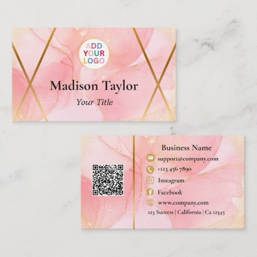 ピンクカスタムの金ゴールドQRコードのモダン名刺 名刺 (正面/裏面)