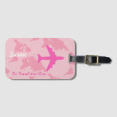 ピンクカスタムの飛行機のガーリー旅 ラゲッジタグ (正面横)