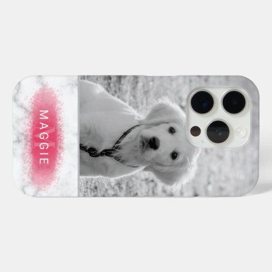 ピンクカスタムを使用したフェイクペットの写真と大理石のテクスチャ Case-Mate iPhoneケース (裏面 (横))