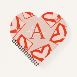 ピンクカスタムガーリーモノグラムドリップハート形の愛 ノートブック
