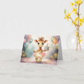 ピンクカスタムツツのキリン誕生日おめでとう カード (黄色い花)