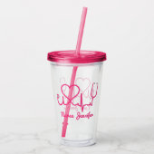 ピンクカスタムナース名Stethoscopeハート生命線 アクリルタンブラー (裏面)