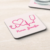 ピンクカスタムナース名Stethoscopeハート生命線 コースター (左側)