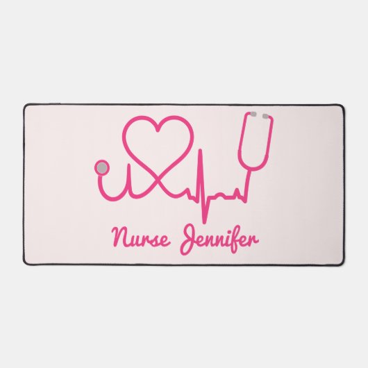 ピンクカスタムナース名Stethoscopeハート生命線 デスクマット (正面)