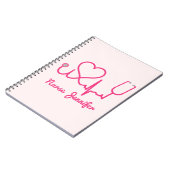 ピンクカスタムナース名Stethoscopeハート生命線 ノートブック (左側)