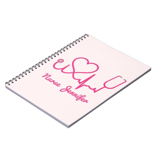 ピンクカスタムナース名Stethoscopeハート生命線 ノートブック (左側)