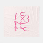 ピンクカスタムナース名Stethoscopeハート生命線 フリースブランケット (正面(横))
