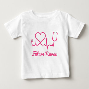 ピンクカスタムナース名Stethoscopeハート生命線 ベビーTシャツ