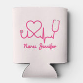 ピンクカスタムナース名Stethoscopeハート生命線 缶クーラー (裏面)