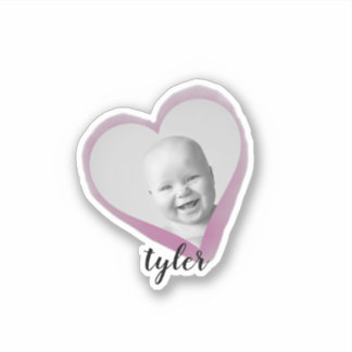 ピンクカスタムハート写真名水彩 シール