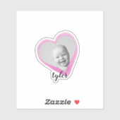ピンクカスタムハート写真名水彩 シール (シート)