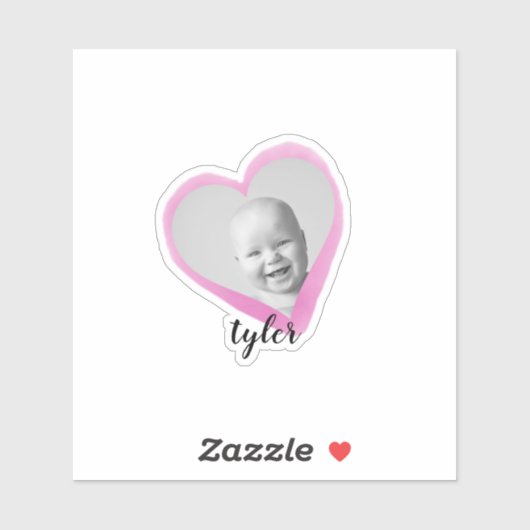 ピンクカスタムハート写真名水彩 シール (シート)