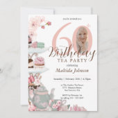 ピンクカスタムフローラフォトティーパーティー60誕生日 招待状 (正面)
