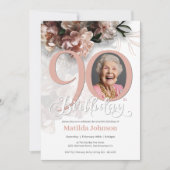 ピンクカスタムフローラ写真第90回バースデーパーティー 招待状 (正面)