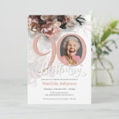 ピンクカスタムフローラ写真第90回バースデーパーティー 招待状 (スタンド正面)