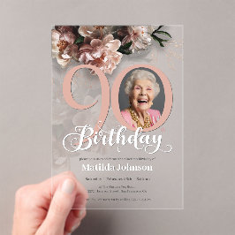 ピンクカスタムフローラ写真90誕生日 アクリル招待状