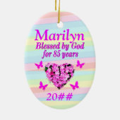 ピンクカスタムフローラ85位誕生日賛美オーナメント セラミックオーナメント (裏面)