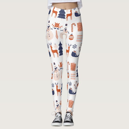 ピンクカスタムレッドブルーレギンスのクリスマスブランド レギンス (正面)