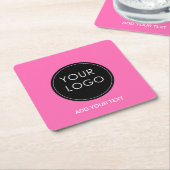 ピンクカスタムロゴ事業会社 スクエアペーパーコースター (アングル)