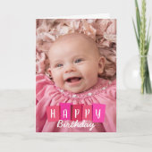 ピンクカスタム写真ハッピーバースデー案内 カード (正面)
