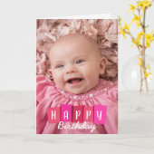 ピンクカスタム写真ハッピーバースデー案内 カード (黄色い花)