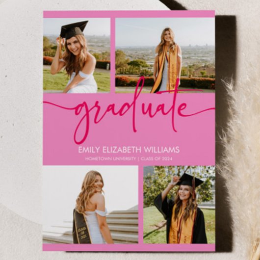ピンクカスタム写真フォトコラージュ卒業 案内状