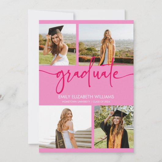 ピンクカスタム写真フォトコラージュ卒業 案内状 (正面)