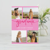 ピンクカスタム写真フォトコラージュ卒業 案内状 (スタンド正面)