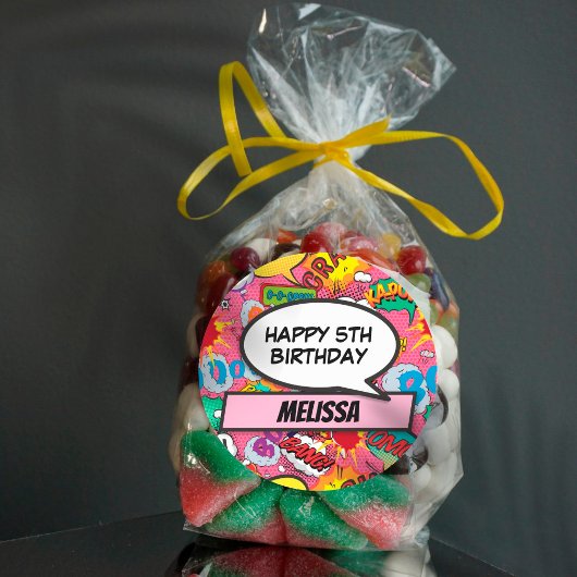 ピンクカスタム漫画ブックスーパーヒーロー誕生日パーティー ラウンドシール