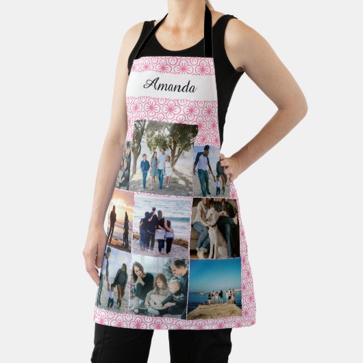 ピンクカスタム色の家族の写真コラージュ エプロン (インサイチュ)