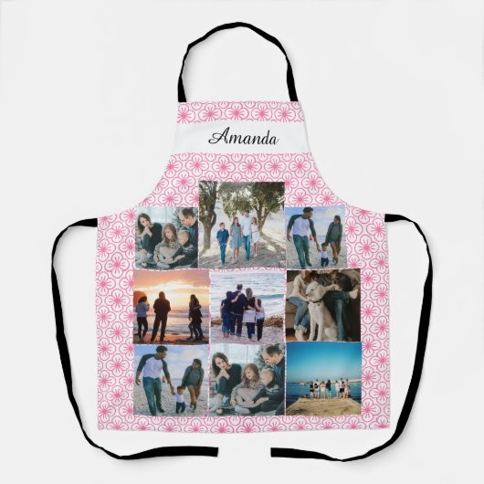 ピンクカスタム色の家族の写真コラージュ エプロン (正面)