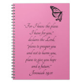 ピンクカスタム色の聖句と蝶エレミヤ29 ノートブック (正面)