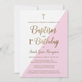 ピンクカスタム金ゴールドバーチャル洗礼1歳 招待状
