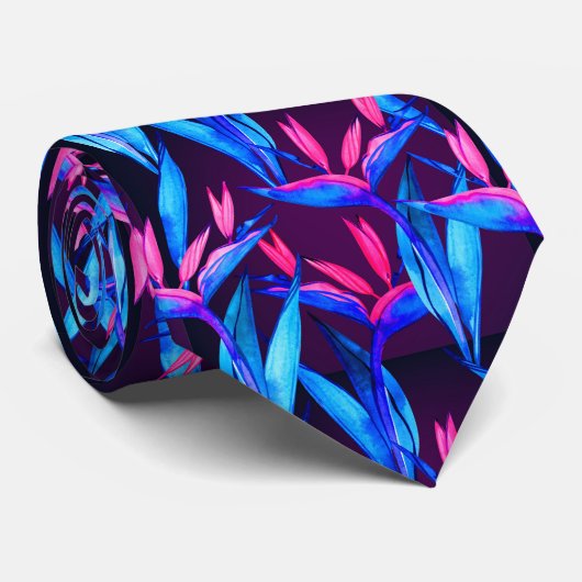 ピンクカッコいいがかった青色の熱帯葉のパターン ネクタイ (ロール)
